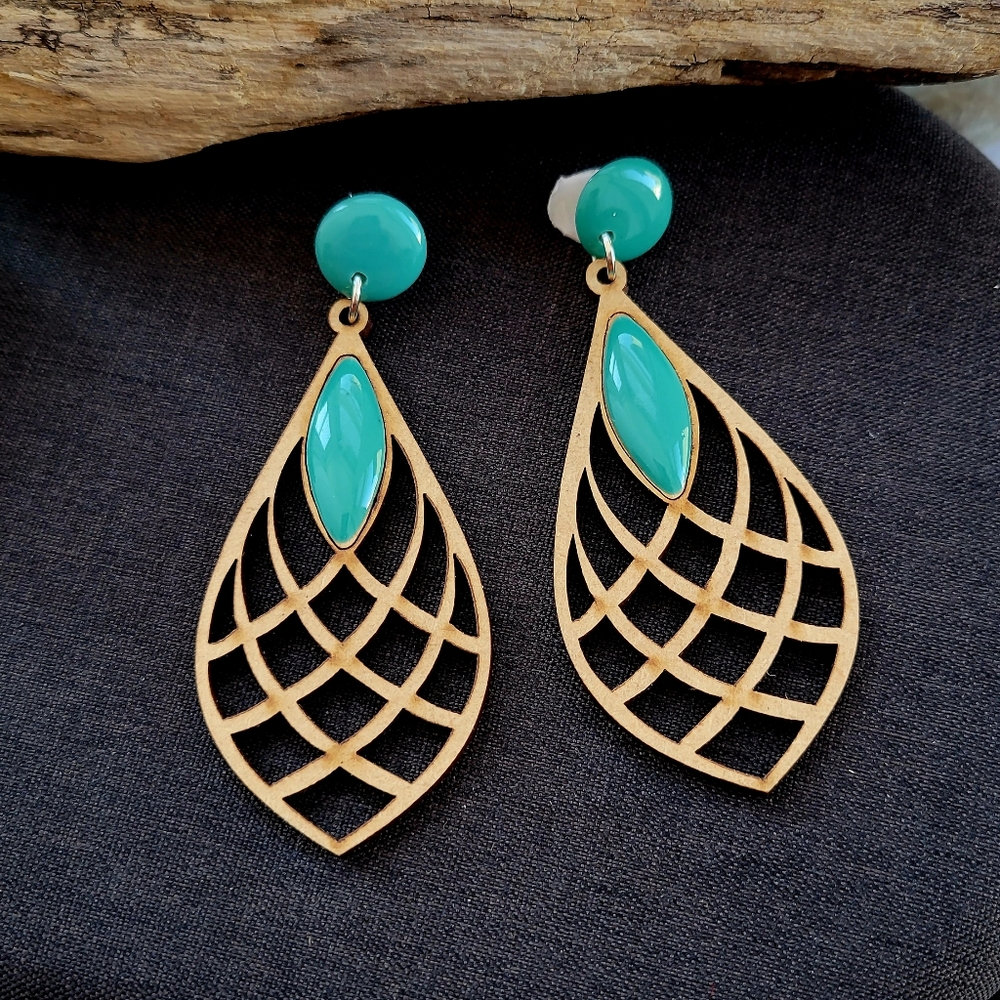 Unique Laser Cut Drop Wooden Earrings